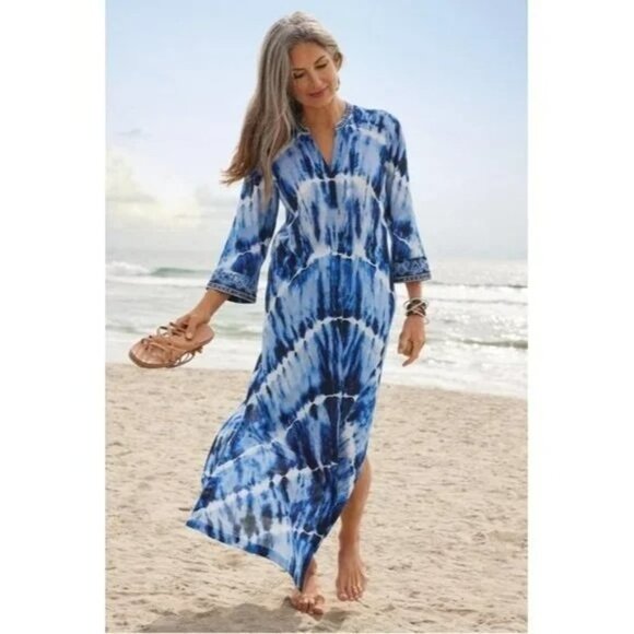 Soft Surroundings Dresses & Skirts - NWOT Soft Surroungings Sea Sprite Tie Dye Maxi Dress Embroidered Embellished XS